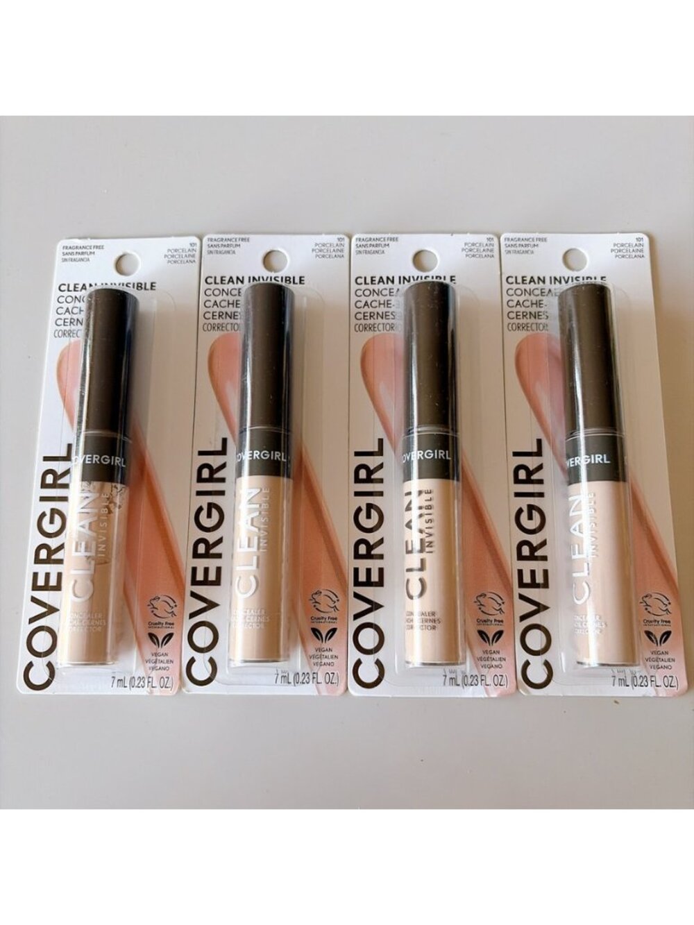 Lot of 4 CoverGirl Clean Invisible Concealer 101 Porcelain 0.23 fl oz